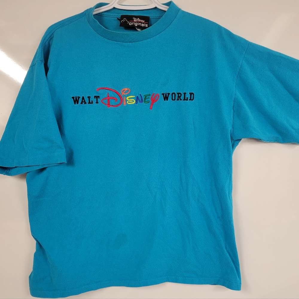 Vintage Disney Originals Teal Tee, Walt Disney World TShirt Embroidered Spellout